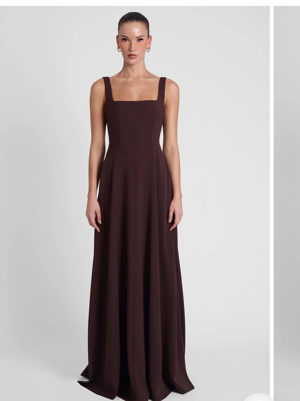LEAU Square-Neck Corset Maxi Dress in Chocolate Brown